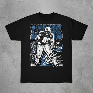 Detroit Lions Barry Sanders #20 MVP Black NFL Bootleg Style Graphic Tee
